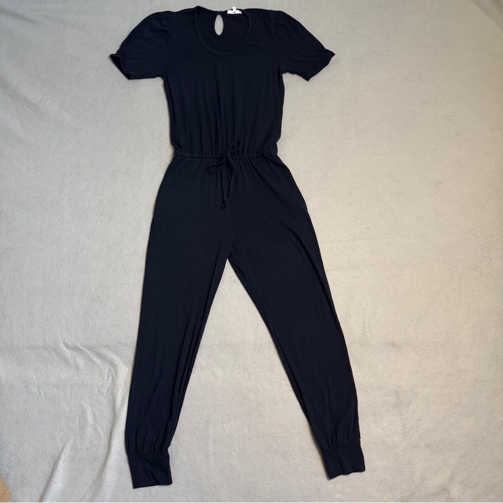 Sundry Navy Blue Puff Sleeve Jumpsuit | Size 0